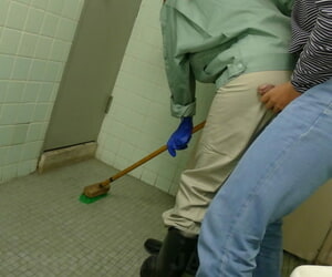 Asian cleaning lady with big juggs Maki Koizumi sucks a dick in the bathroom