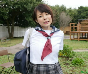 Cute Japanese schoolgirl Mihane Yuki acquiring gangbanged overwrought her classmates
