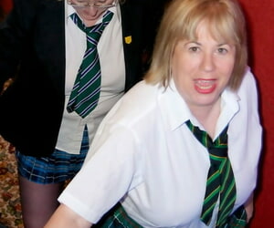 Adult lesbians casting schoolgirl clothing while having sex primarily a herbaceous border