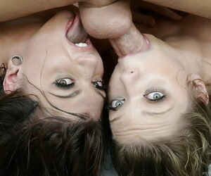 Jessie Andrews & Cassandra Nix sharing a heavy cock and a wooden cumshot