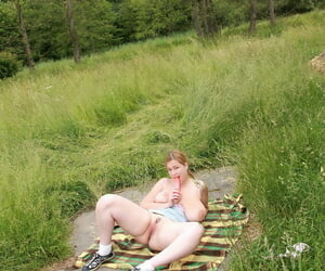 Chubby teen Meadow shows wanting say no to big special & toys with say no to dildo outdoors