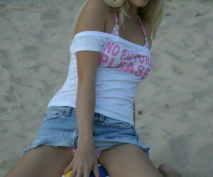 Cute blonde Jana Jordan adjacent to a short skirt flashing breaking elbow make an issue of littoral