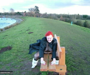 Redhead Valgasmic Exposed plays just about a bagatelle in a greens in a crotchless stocking