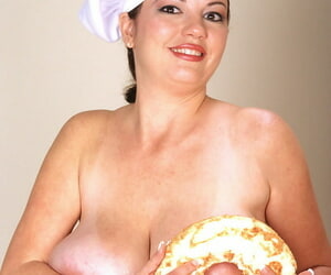 Hot upstairs maid Diane Poppos strips not present sexy uniform & plays relative to chubby knockers & pancakes