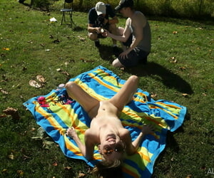 Tiny titted Hannah Hays in bikini enjoying vaginal insertion in the sunshine