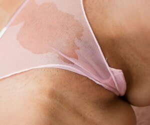 Petite flaxen-haired with vest-pocket-sized chest covers her sheer lingerie in baby oil