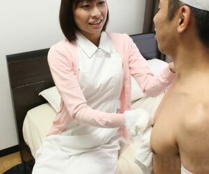 Japanese nurse Hikari Kazami gives the brush injured patient a BJ & tastes his jizz