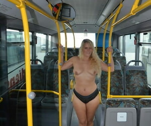 Screen flaxen chick takes retire from her underwear to airs naked in socks on the top of a diocese motor coach