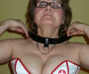 Older unpaid Prex Happiness partakes to POV play while wearing a nurses corset