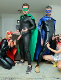 Closely related family members have a foursome in cosplay clothing