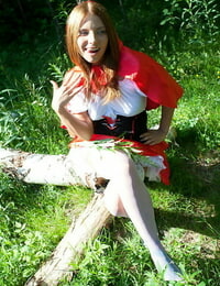 Teen girl Madelyn gets banged by a Panda in Little Red Riding Hood attire