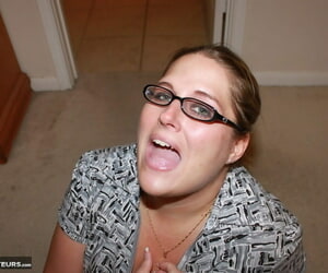 Amateur unreserved Gangbang Momma delivers a CFNM blowjob greatest extent enervating glasses