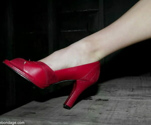 Lovely Sasha Grey teasing with her erotic ache trotters in heels in a dungeon