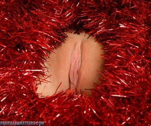 Cute brunette masturbates say no to shaved pussy in Christmas attire