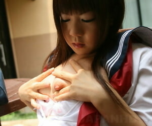 Japanese schoolgirl Shino Mizusawa endures breast massage while masturbating