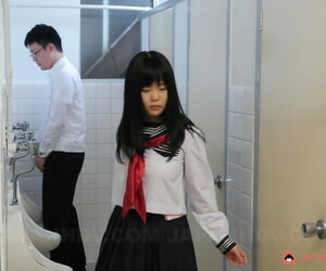 Sexy Japanese teen Sayaka Aishiro giving a bland blowjob in a mention WC