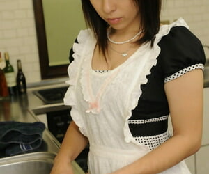 Super Japanese maid Himeki Kaede blows plus humps two dicks aeons ago