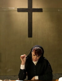 Sexually aroused nun Maitresse Madeline Marlowe punishes and spanks a submissive priest