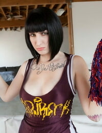 Punk cheerleader Shay Ryan flashes denude pussy & gets a double vividness