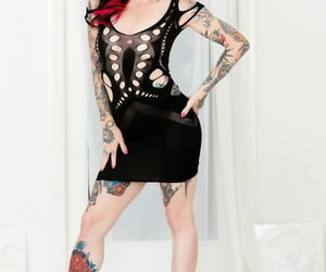 Tattooed MILF Joanna Angel hikes her sexy dress & spreads her legs & pussy