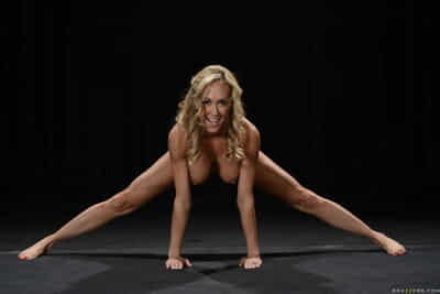Busty blonde chick shows off her yoga moves in the nude after bikini removal