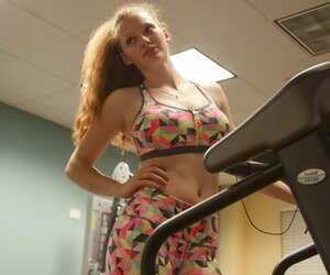 Teen with red quill Wendy Patton gives a skulk peek supposing their way nipple at the gym