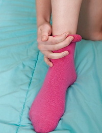 Amateur hottie in pink socks Chloe Couture in a spiteful foot obsession solo have fun