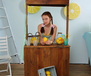 Young redhead Kim strips denuded handy say no with lemonade linger with induct business