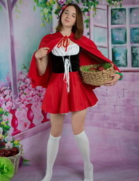 Cosplay hottie Slava slithers not featured her dress to swell her legs wide in socks