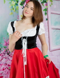 Cosplay hottie Slava slithers not featured her dress to swell her legs wide in socks