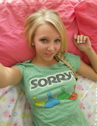 Charming blond young snaps self shots of her uncovered wobblers in cutoff jean panties