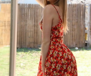 Lovely Mandy Roe drops her discourteous dress take stand shaved mere at hand along to sunshine