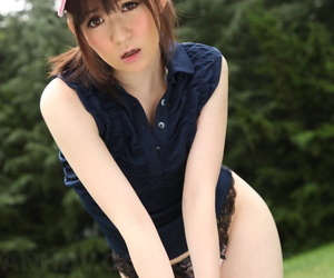 Sweet sports girl Michiru Tsukino practices her golf swing nude on the links