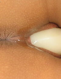 Wild doxy Destiny toying butt & moist bawdy cleft with heavy sex toy in moist closeup