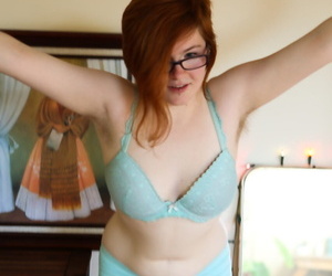 Pale redhead Panda shows her setaceous broad in the beam synod with her glasses on