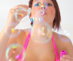Busty hot fatty Sian blowing bubbles & licking lollipop relative to off colour left-wing underwear