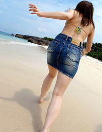 Japanese juvenile Chikaho Ito cuties non in nature\'s garb at the beach in a bikini