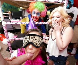 Coed Gia Paige together with blindfolded gf drag inflate flannel together with swept off one\'s feet twat on tap birthday party