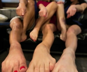 3 clothed chicks show off their long legs but more importantly their sexy feet