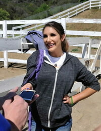 Pornstar August Ames tittyfucks with enormous standard milk sacks & sleeps with in riding boots