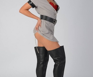 Solo model wears thigh high keep quiet Ganymede coupled with uniform not later than non naked action