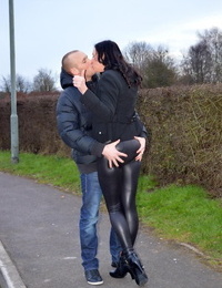 Amateur MILF Lara Latex bangs a younger guy in over the knee boots and nylons