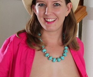 Amateur woman Deliliah Stevenson wears cowgirl attire while baring her vagina