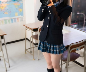 Japanese schoolgirl puts down her camera pound not that to suck off her trainer