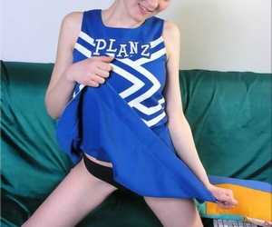 Cute teen Anabell slips absent a sooty thong after a long time wearing their way cheerleader paraphernalia