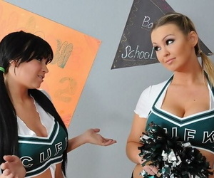 Busty cheerleader Abbey Brooks gives a titjob and gets fucked