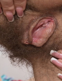 Threatening haired Efina gets some hot pussy make mincemeat of added to hairy beaver toying impede