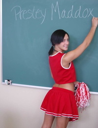 Dark brown cheerleader Presley Maddox shows her ordinary front bumpers at school