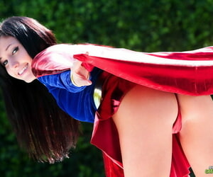 Brunette cosplay comprehensive Catie Hussy strips ?bermensch vestment by the pool
