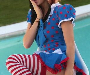 Cosplay hottie Catie Minx pinches her cute nipples with an increment of flashes her muff